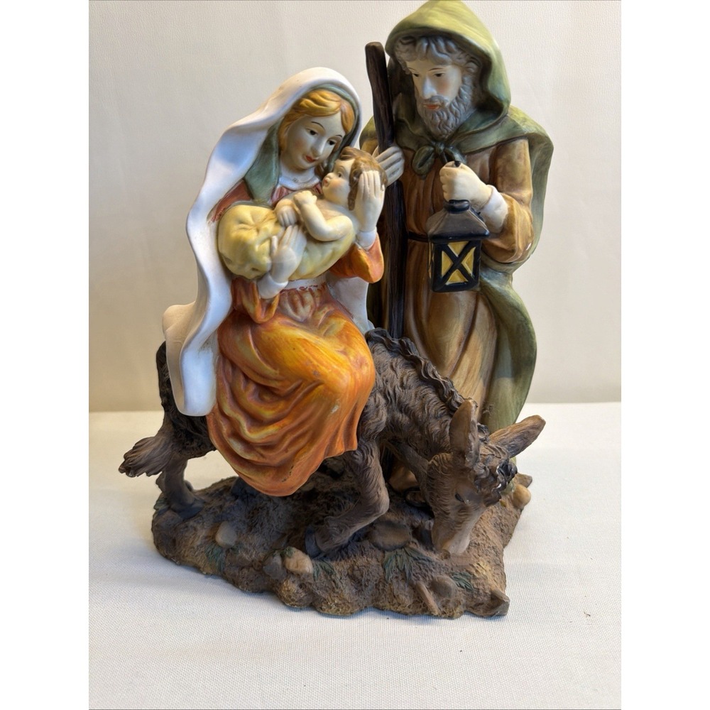 Holy Night Ceramic Figurine Holy Family Flight to Egypt 11"x9" IOB